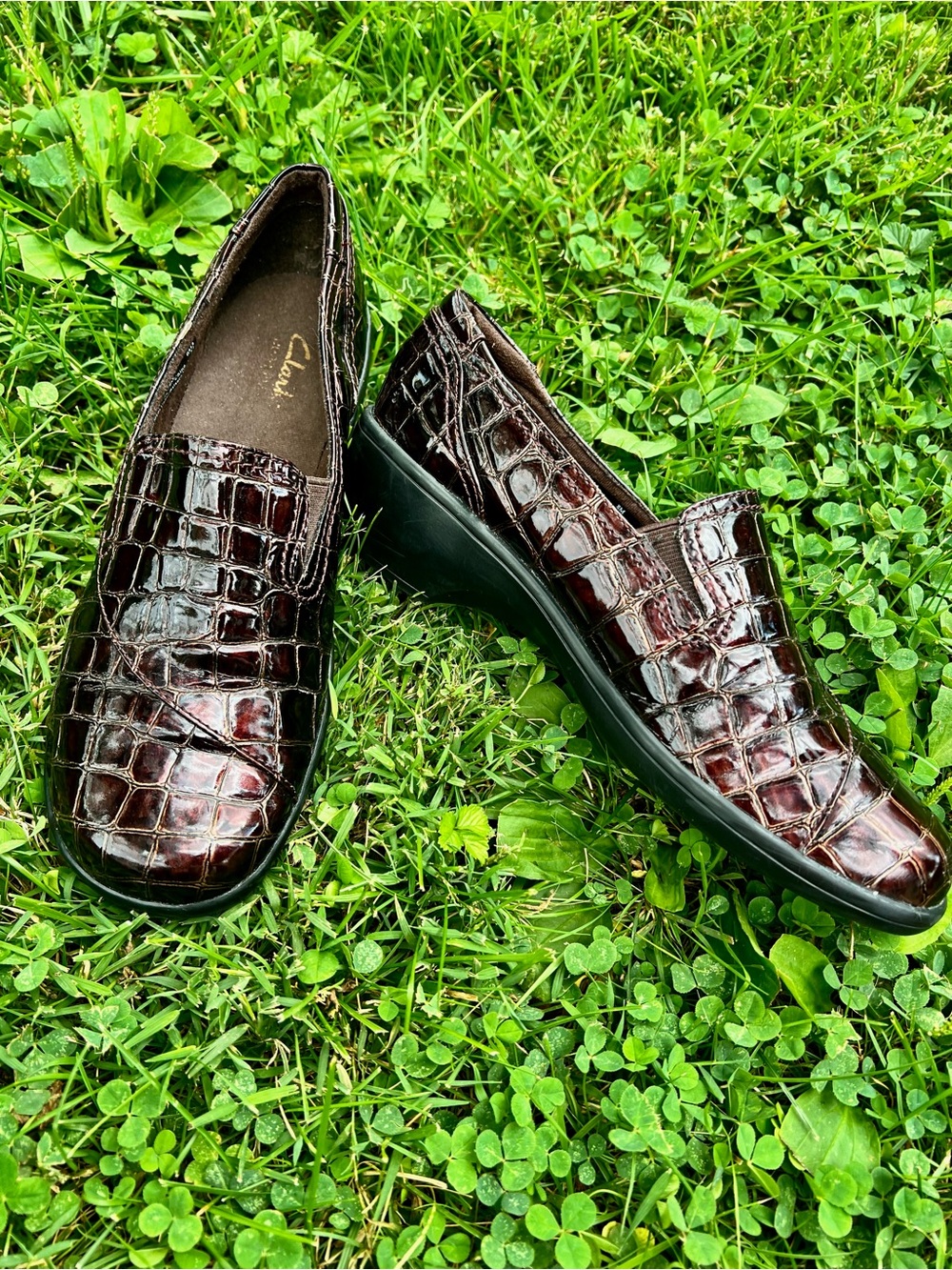 Womens Clark’s Alligator Croc Reptile Bendables Shoe Comfort Loafers Slip ons 8